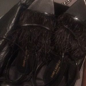 Saint Laurent Feathered Sling Back Shoes